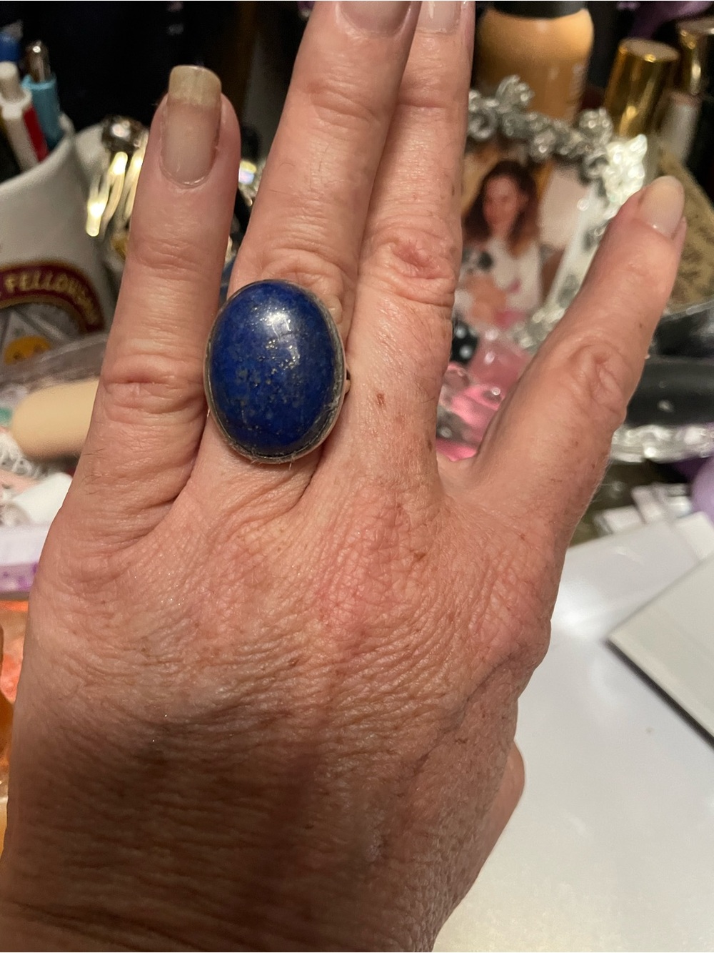 Vintage Premium Lapis Oval Statement Ring  Size 7.5